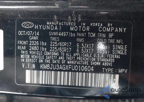 2015 Hyundai Tucson Se z USA, uszkodzony, nr VIN KM8JU3AGXFU010604